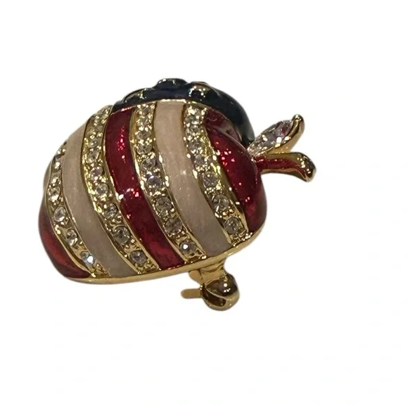 GE Wlind Signed Enamel American Flag Apple Brooch Pin With Rhinestones Vintage - Picture 5 of 14